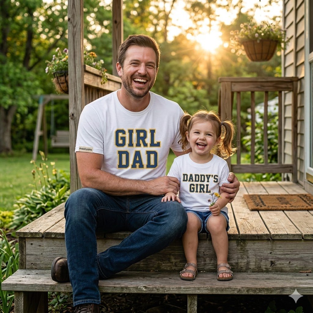 Father's Day T-Shirts: 20 Best Ideas Every Dad Will Love 2026 1 Father and daughter wearing matching father's day t-shirts with Girl Dad and Daddy's Girl prints by PrintifyGifts