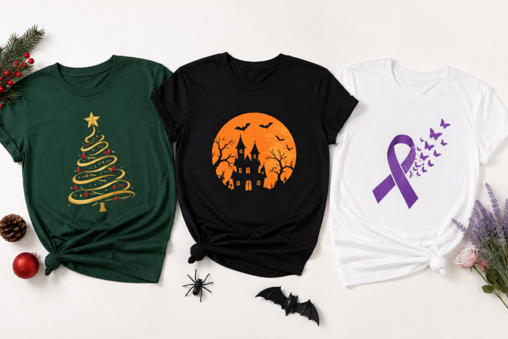 Custom T-Shirt Ideas for Every Occasion and Style, christmas gifts, halloween shirts,and some for caner awarenss days