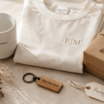 Personalized gift ideas including custom mug, embroidered t-shirt, and engraved keychain by Printify Gifts