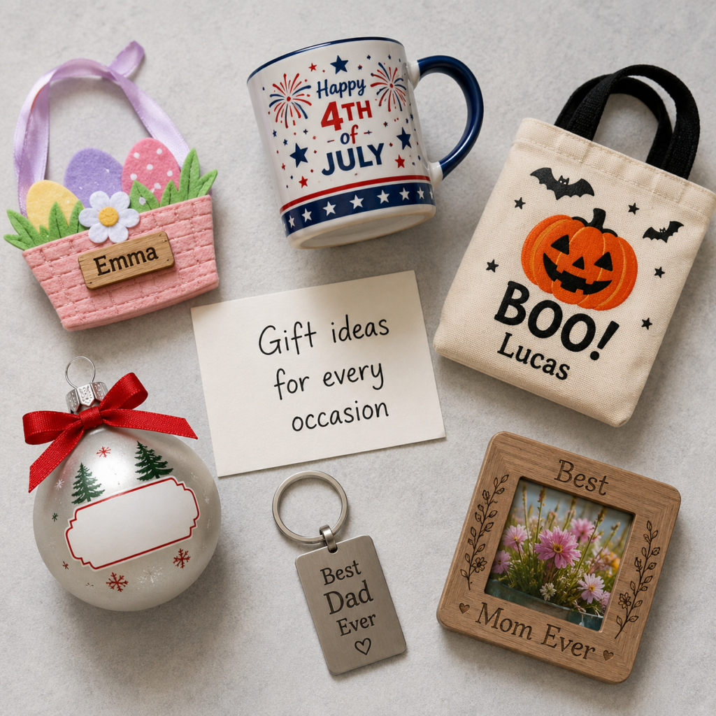 What Are the Best Personalized Gift Ideas for Every Occasion? 2 Personalized gift ideas for Easter, 4th of July, Halloween, Christmas, Father's Day, and Mother's Day by printify gifts.