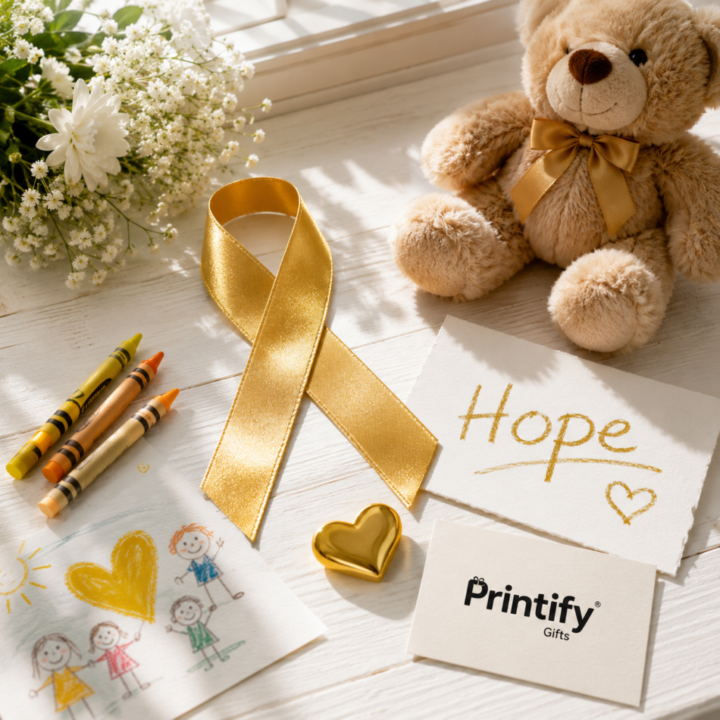 What Does the Childhood Cancer Awareness Gold Ribbon Mean? 1 Childhood Cancer Awareness Gold Ribbon with gold heart symbolizing the precious value of every child's life